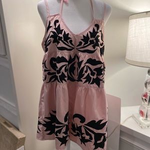 Free People Pink Romper Black Embroider Flowers M